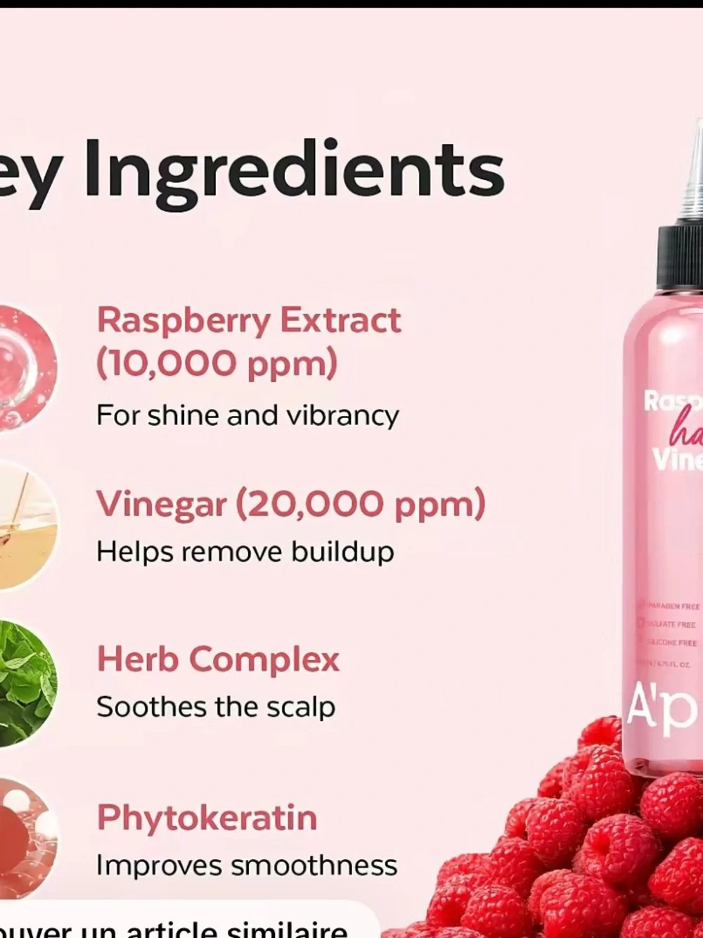 A'PIEU Raspberry Hair Vinegar - Pink Clarifying Hair Rinse